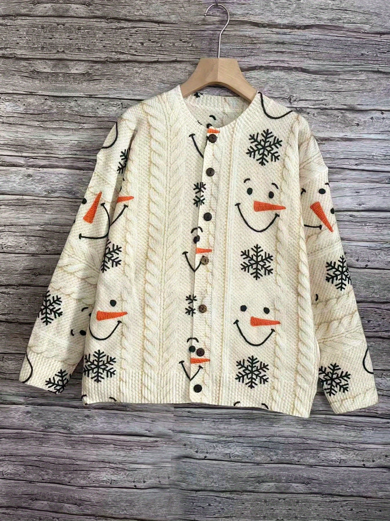 2D Printed Women's Sweater Cardigan 2026 Spring New European and American Snowman Snowflake Pattern Winter Coat Button-Up Top Fashion Trend Soft Comfortable Low Price Valentine's Day St. Patrick's Day Gift