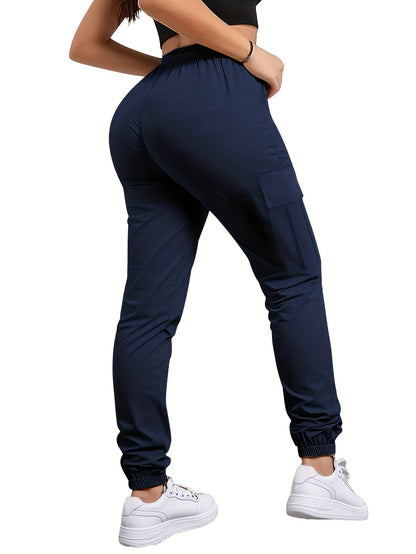 Women'S Zippered Pocket Cargo Pants, Stylish Large Pocket Design, Drawstring Elastic Waistband, Casual Outdoor/everyday Wear Trousers