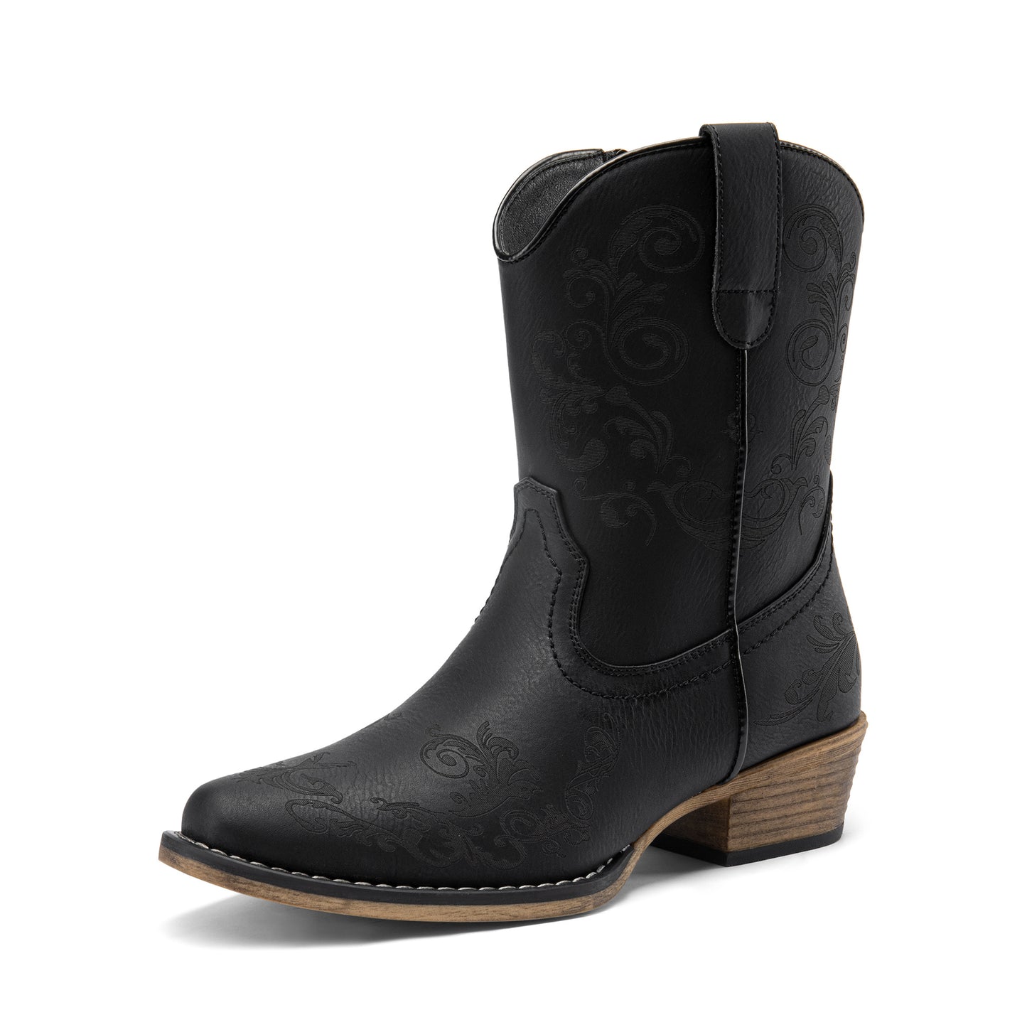 Women'S Cowboy Cowgirl Western Ankle Boots Low Chunky Heels Square Toe Fall Short Booties Shoes Pointed toe Cowgirl Boots Women, Western Embroidered Low High Wide Calf Chunky Pull on Boot for Girls with Inside Zipper