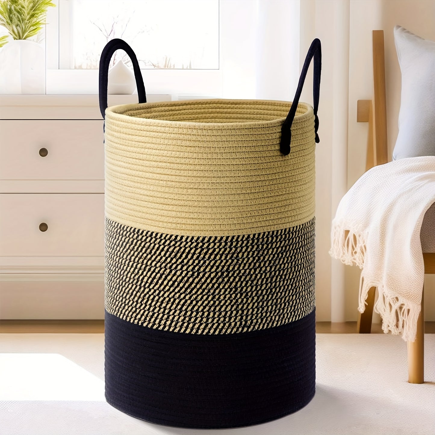 Collapsible Laundry Basket, Woven Rope Laundry Hamper, 12.15gal/15.85gal/ 21.13gal/26.42gal Laundry Bag For Decor Storage Of Dirty Clothes, And Blankets In Bathroom, Room And Living Room