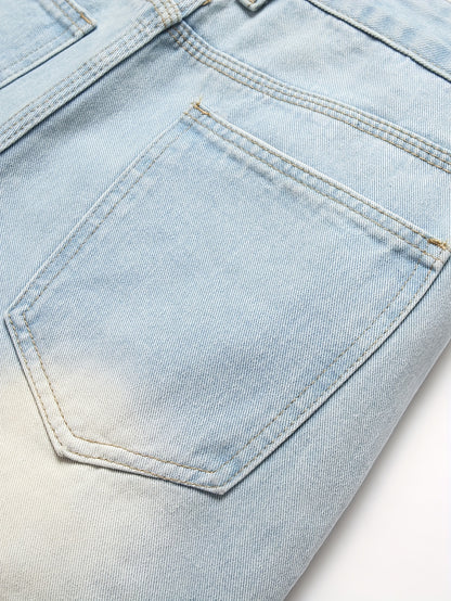 Men Ripped Frayed Bleach Wash Jeans Casual Slim-fitting Denim Menswear