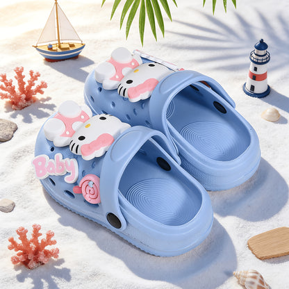 New Cartoon Lollipop Letter Hole-Punched Shoes - Sanrio Hellokitty Princess Shoes - Boys' Breathable Soft-Tread Anti-Slip Head-Attached Slippers - Outdoor Beach Travel Home Bath Two-Use Sandals