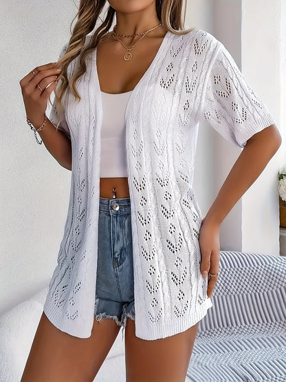 Plus Size, Plus Size Women's Lightweight Lace- Cardigan - Open Front Semi-Sheer Cover-Up with Cut-Out Design, Casual Chic Spring/Summer Beachwear for Vacation & Leisure, Summer Layering Piece | Elegant Cardigan | Elegant Craftsmanship, Lace Cardigan