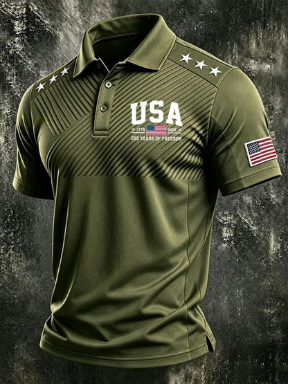 USA 1776-2026 250 Years of Freedom, Men'S Short-Sleeve Polo Shirt, Golf Polo Shirt, Polyester Fiber Fabric, Lightweight And Breathable, Suitable for Anniversary Celebrations