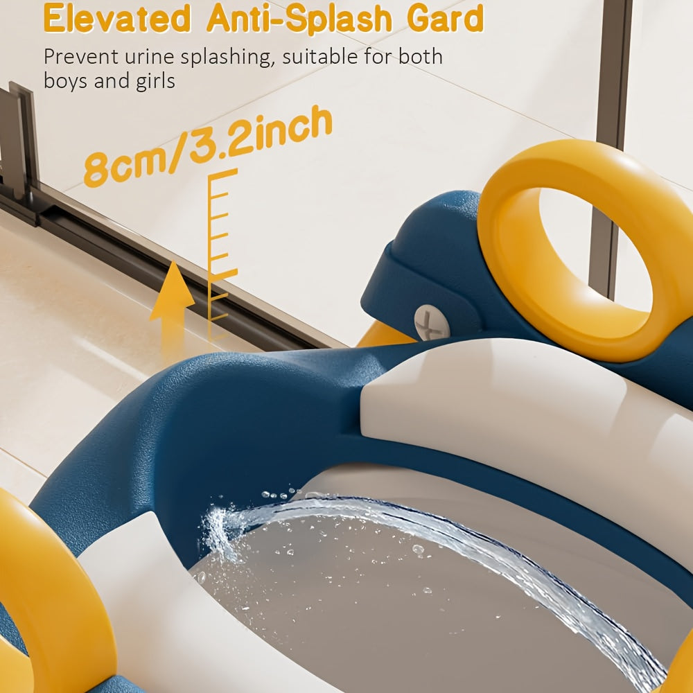 Potty Training Seat, Toddler Toilet Seat With Steps, 2 In 1 Toddler Potty Training Toilet With Splash Guard, Anti-Slip Step Stool Soft Mat, Adjust High Potty Seats For Toddlers Kids Boys Girls, Comes With A Cleaning Brush
