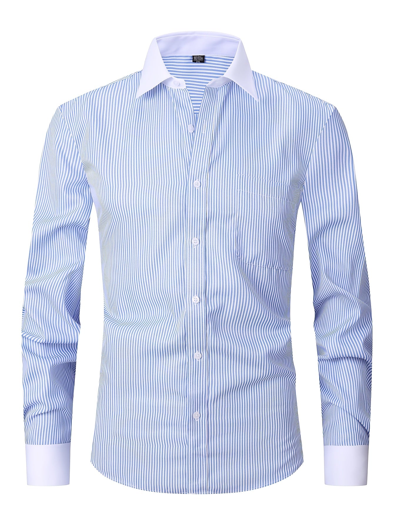 Men'S Striped Dress Shirt Long Sleeve - Premium Formal Shirt for Business, Weddings & Events, Lapel Collar, Single-Breasted, Wrinkle Resistant, Comfort Fit, Classic Office And Party Attire