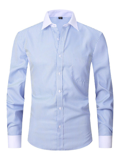 Men'S Striped Dress Shirt Long Sleeve - Premium Formal Shirt for Business, Weddings & Events, Lapel Collar, Single-Breasted, Wrinkle Resistant, Comfort Fit, Classic Office And Party Attire