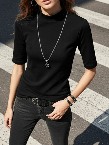 Women'S Casual T-Shirt - High Elasticity Solid Green Crew Neck Top, Machine Washable & Dry Cleanable, Regular Fit All-Season Versatile Shirt for Casual Attire, Ladies T Shirts, Elegant Style, Highelasticity Fabric