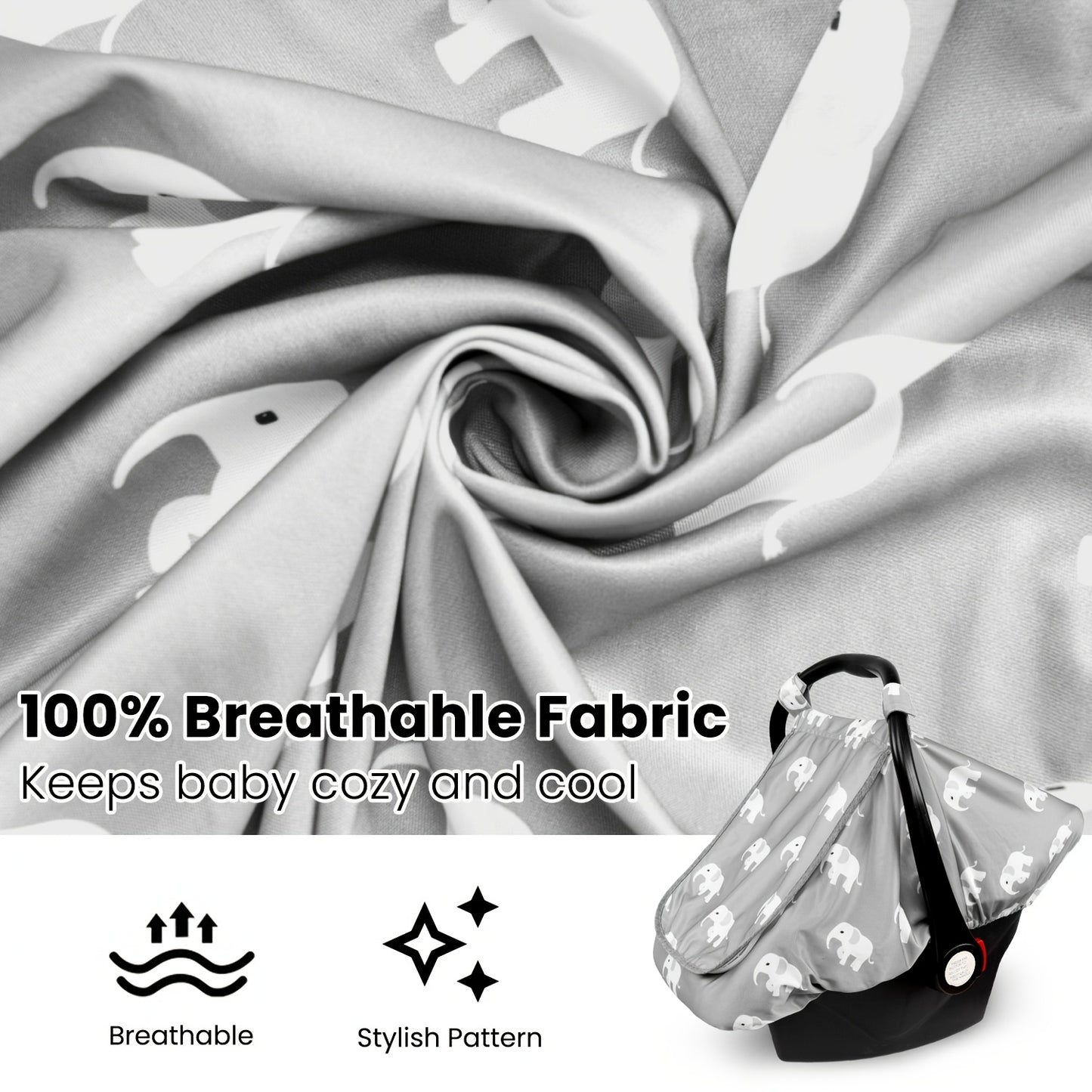 Beavtaens Car Seat Covers for Babies, Breathable and Stretchy Carseat Canopy with Large Window, Kick-Proof & Windproof, for Boys Girls