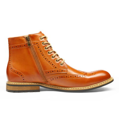 Men's Dress Ankle Motorcycle Boots Wingtip Lined Derby Oxfords