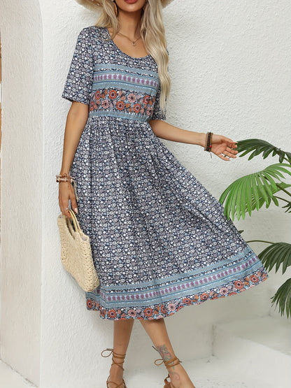 Casual Bohemian Dress for Women, Short Sleeves, Crew Neck, with Pockets, Loose Fit, Ideal for Summer And Beach Wear in 2025