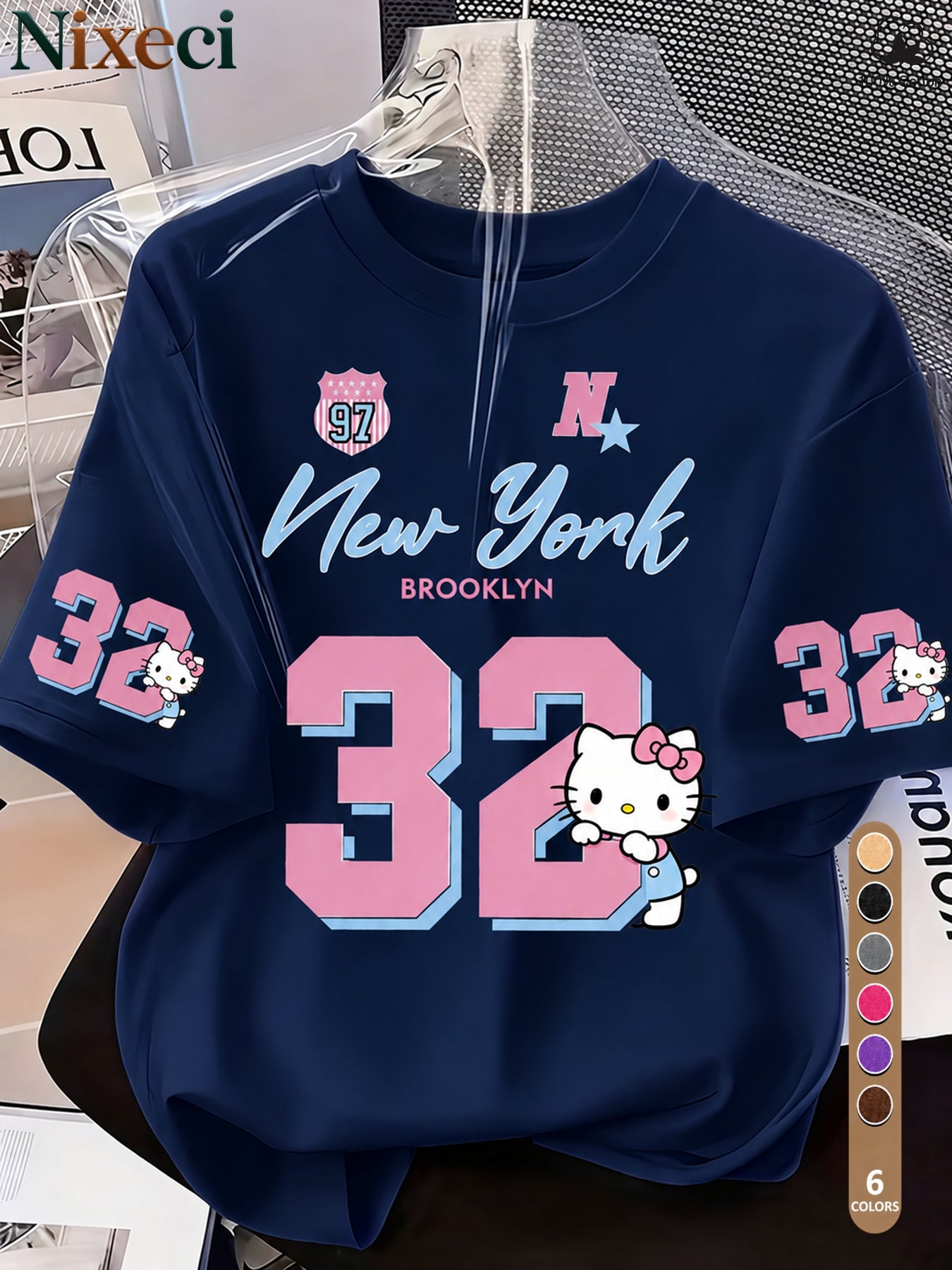 Nixeci Women'S T-Shirt Sanrio T-Shirt Independence Day American Patriotic Style Women'S T-Shirt Women'S T-Shirt Printed Round Neck T-Shirt, Summer Casual Vacation Women'S Short Sleeve Tops, Women'S Retro Shirts, Multi-C