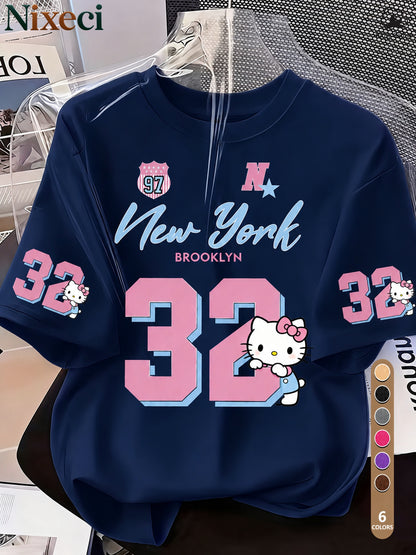 Nixeci Women'S T-Shirt Sanrio T-Shirt Independence Day American Patriotic Style Women'S T-Shirt Women'S T-Shirt Printed Round Neck T-Shirt, Summer Casual Vacation Women'S Short Sleeve Tops, Women'S Retro Shirts, Multi-C