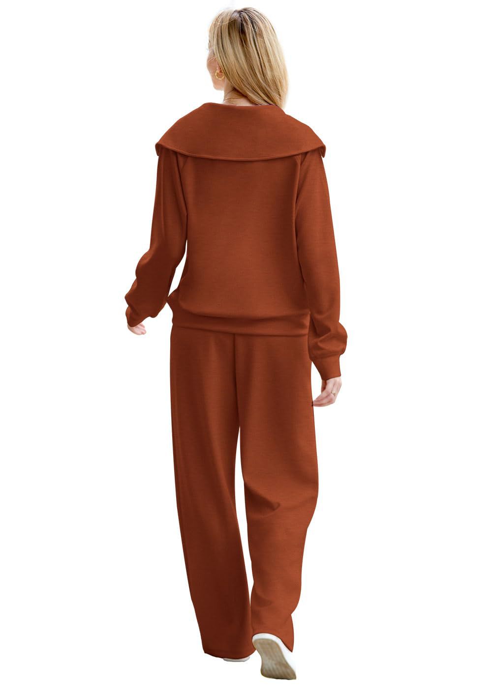 Spring/Autumn Casual Swear Set for Women, Zipper Long-Sleeve Sweatshirt and Wide-Leg Pants 2pcs Set