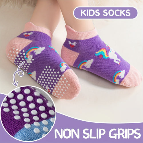 9/18 Pairs Of Baby Girls Toddlers Grips Socks Kids Non Slip Anti Skid Ankle Unicorn Cotton No Show Socks with Grippers Gift Socks