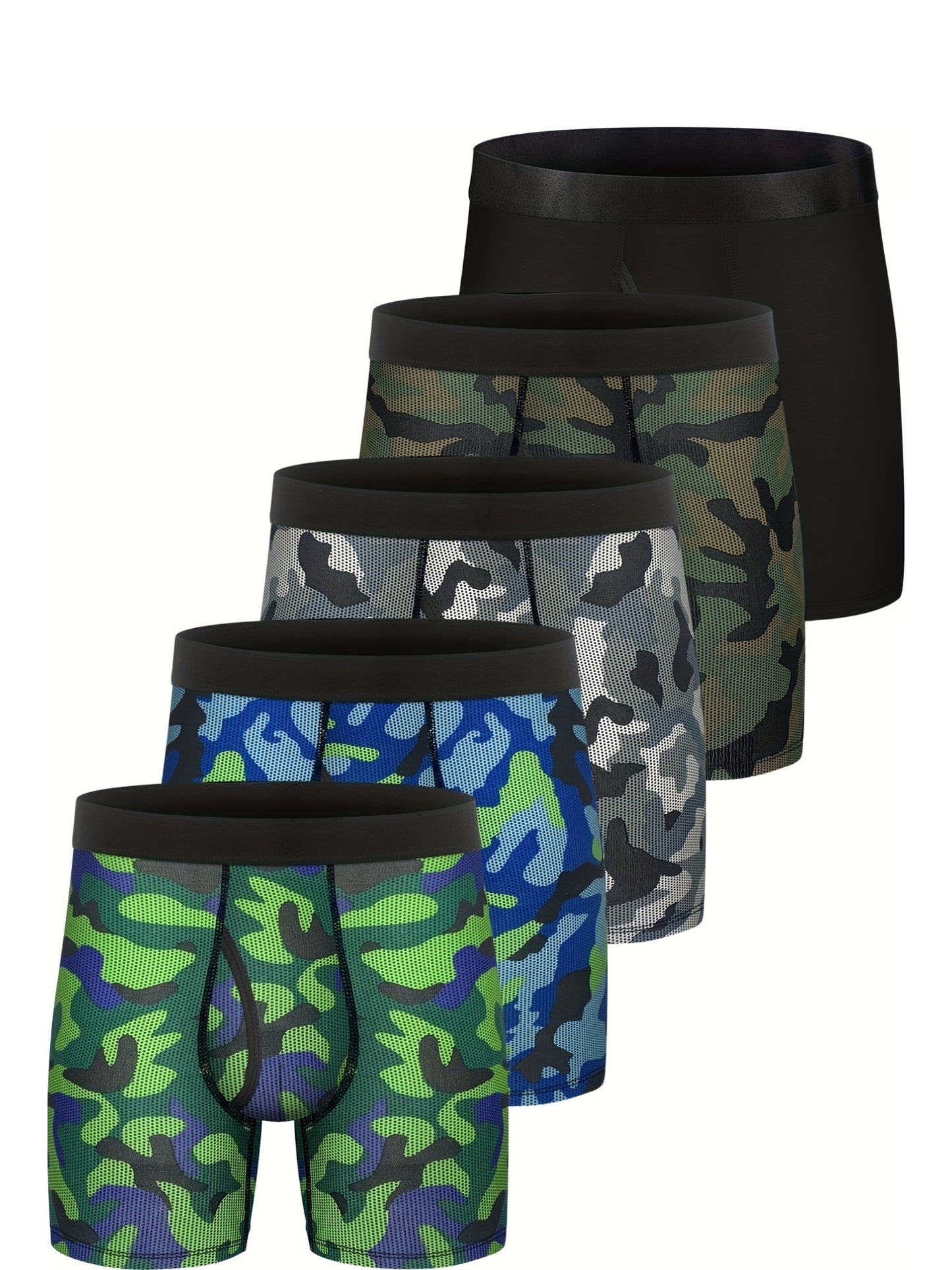 CONKEND Men'S Boxer Briefs Set, No Ride Up, Regular Stretch with Wide Elastic Band, Camo Design, pc of 5