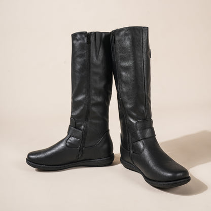 Women's Wide Calf Knee High Boots, Fashion Faux Fur-Lined Pointed Toe Side Zipper With Buckle Winter Boots Suitable for party, dance, shopping, walk, office. Perfect gift for friends, wife, sister, daughter.