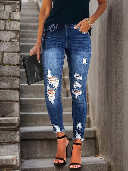 KUYIGO Women's Boyfriend Skinny Jeans Ripped Distressed Stretchy Denim Pants