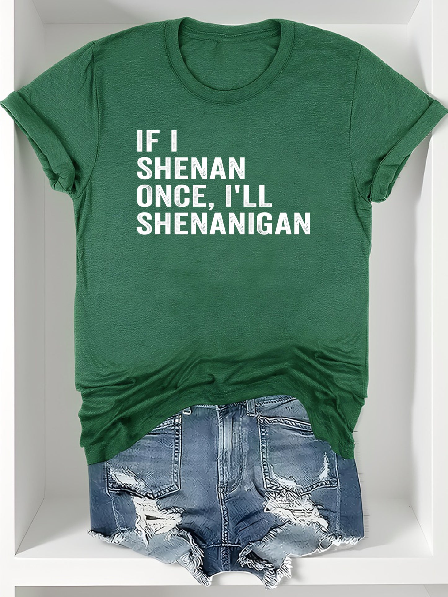 Ladies' Casual Summer T-Shirt - Women'S Knotted Hem Design with Graphic Print 'If I Shenan Once, I'll Shenanigan', Round Neck, Comfortable Fit for Everyday Wear and Sports, Fashion Street Style Tee