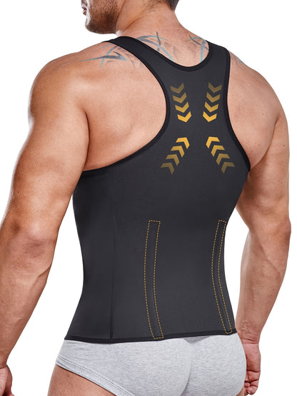 (Order One Size Up) Men'S Waist Trainer Body Shaper Vest - Streamlined Compression Support, Tummy & Chest Sculpting, 2 In 1 Zipper Tank Top