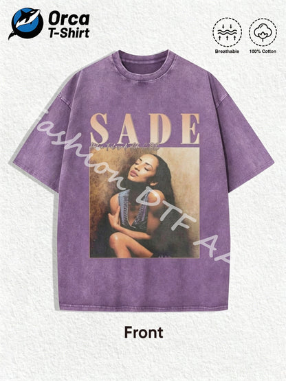 1 Summer Top, Y2K Swag T-shirt, Retro Sade Pattern T-shirt - Bohemian Retro Music Band T-shirt, Black and Golden Print, Spring/Summer/Autumn Men'S Wear, Regular Fit Shirt