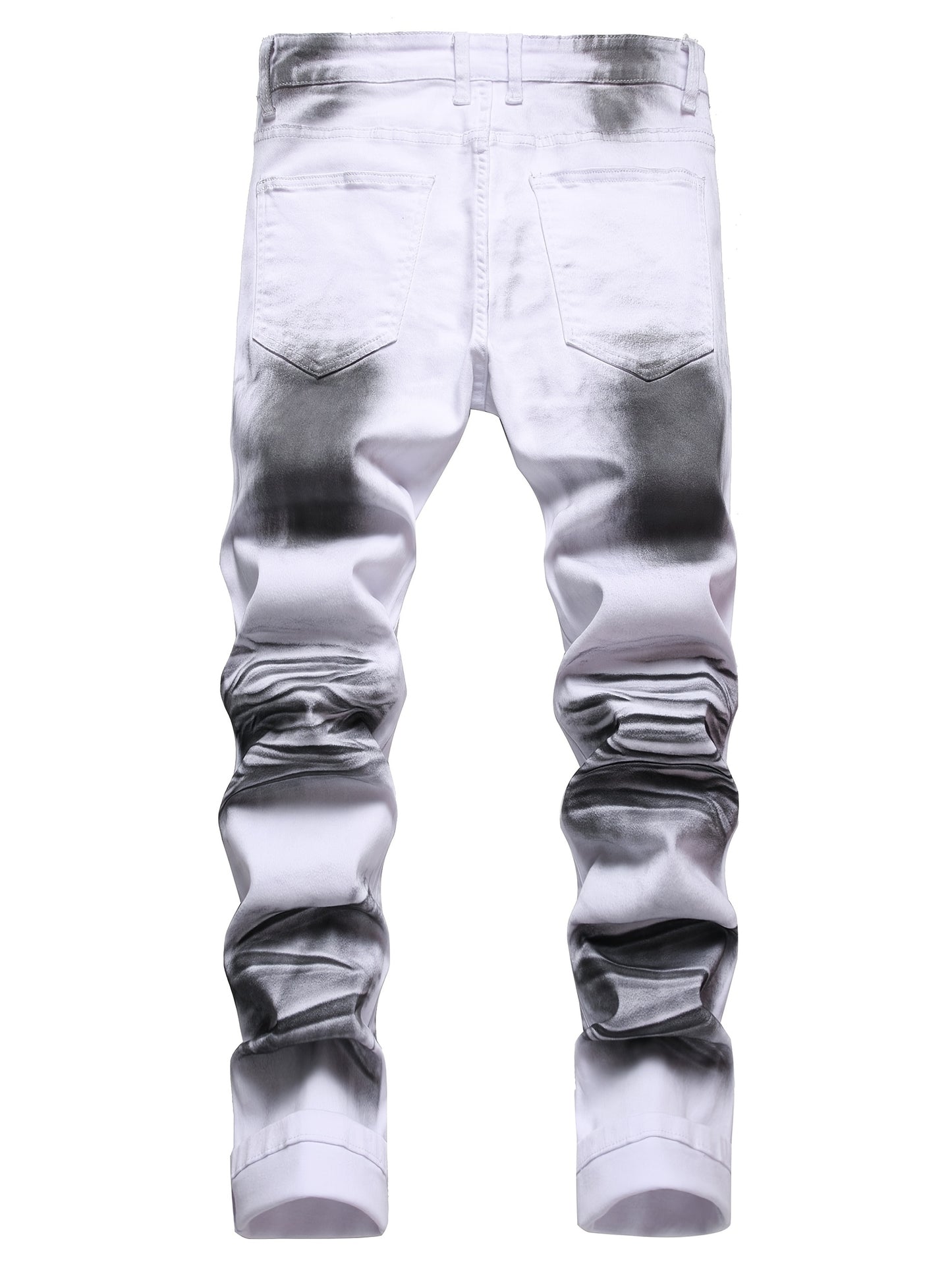 Men'S Print Jeans Stretch Casual Slim Long Casual Pants | Mid Waist, Regular Fit, Zipper Fly, All-season, Washed Detail