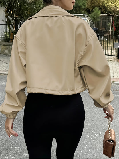 Women'S Cropped Jacket Zip Up Lightweight Oversized Utility Anorak Coat with Pockets