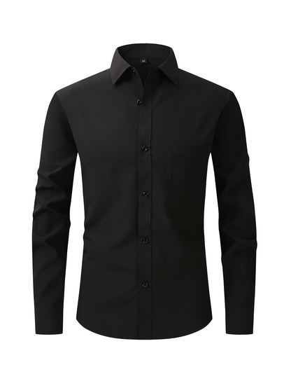 Men's Regular Fit Casual Button Shirts Long Sleeve Stretch Breathable Wrinkle Resistant Solid Work Weekend Wear