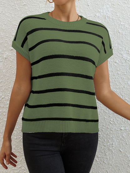 Women's Elegant Pullover Sweater - Black & White Horizontal Stripe Top, All-Season Loose Fit Shirt for Casual, Formal, Party Outfits - Easy-Care Everyday Chic Women's Clothing, Casual Wear, Classic Stripes, Quality Stitching, Stylish Blouse, Casual Dresse