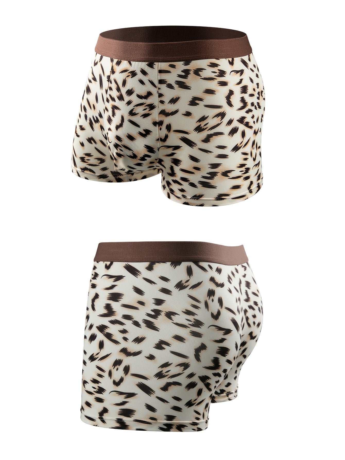Set of 4 Men'S Leopard Pattern Boxer Shorts, Trendy And Cozy Undergarments