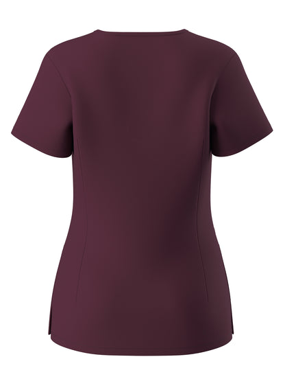 Women's Solid Two-piece Set - Elegant Short Sleeve V Neck Scrub Top & Drawstring Pants Outfits, Clothing