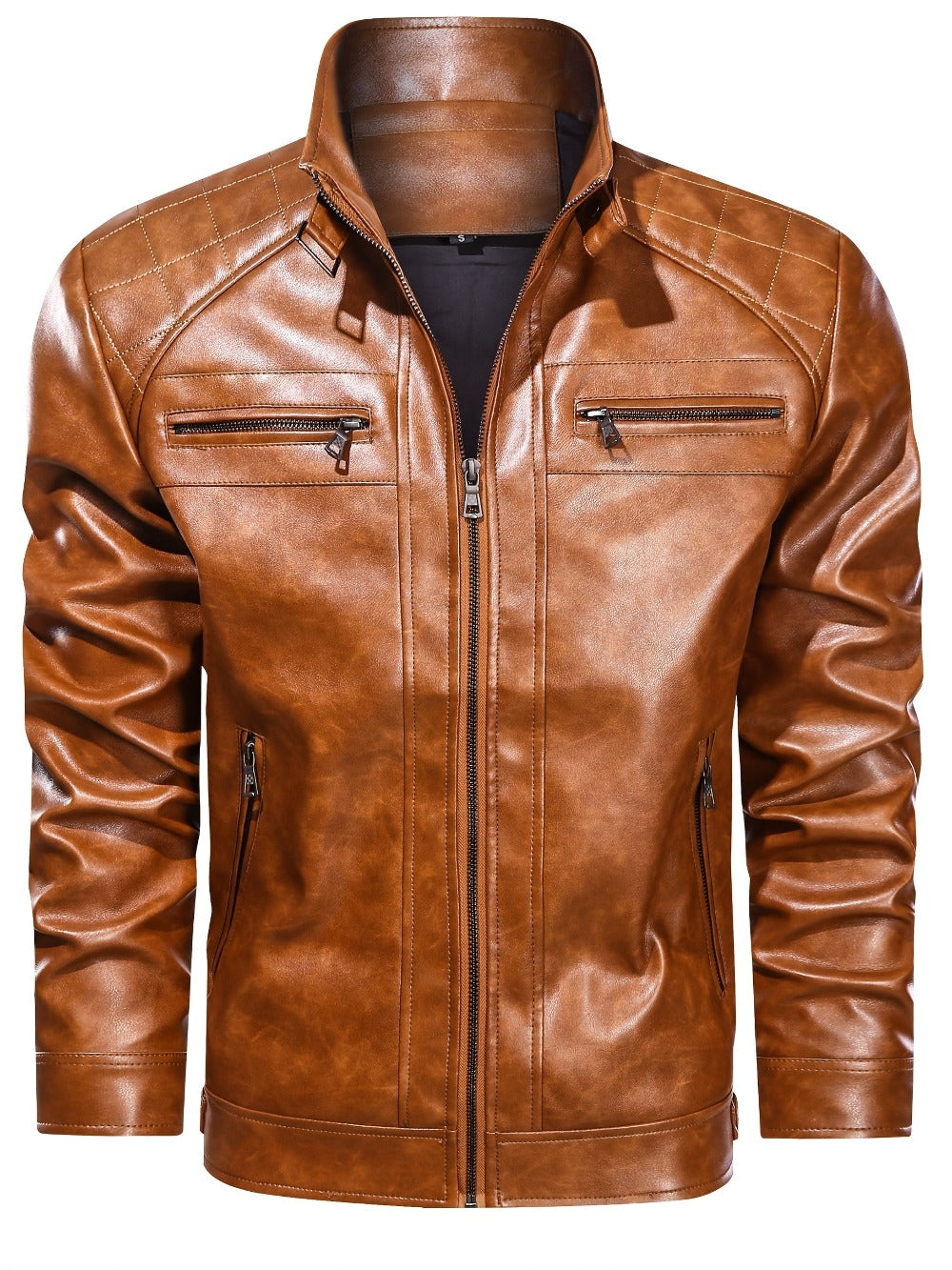 Men's Lightweight Faux Leather Zip-Up Jacket