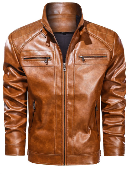 Men's Lightweight Faux Leather Zip-Up Jacket