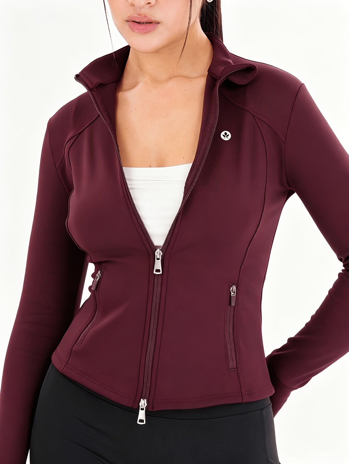 Workout Jackets for Women Full Zip Up Cropped Athletic Long Sleeve Lightweight Slim Fit Running Tops with Pockets