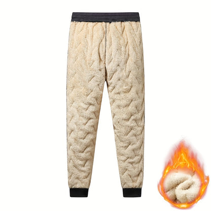Men'S Winter Warm Fleece-lined Pants, Outdoor Sports Camping Drawstring Pants, Hiking Pants With Thick Insulation, And Windproof Pants, Waist Belt With Keychain