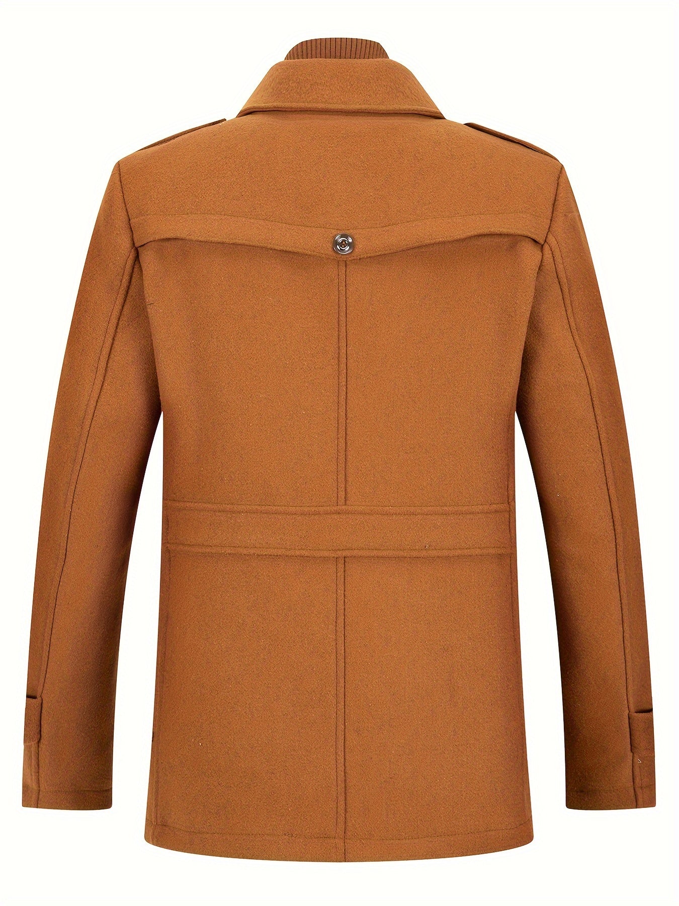 Men's Stand Collar Fleece Blend Pea Coats with Removable Inner Collar Single Breasted Overcoat
