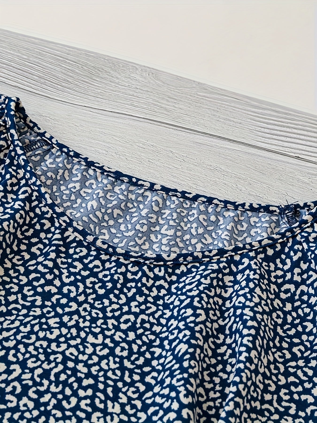 Plus Size Women's Boho Leopard Print Ruffle Sleeve Blouse - Asymmetrical Summer Top with Round Neck, Machine Washable Casual Vacation Shirt for Beach Outings & Warm Weather, Relaxed Setting Apparel, Nontransparent Fabric
