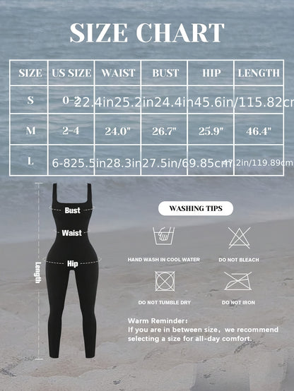 Shapewear Bodysuit For Women Tummy Control Square Neck Seamless Ribbed Jumpsuit Sleeveless Tank Top Leggings, For, High Elastic Fit