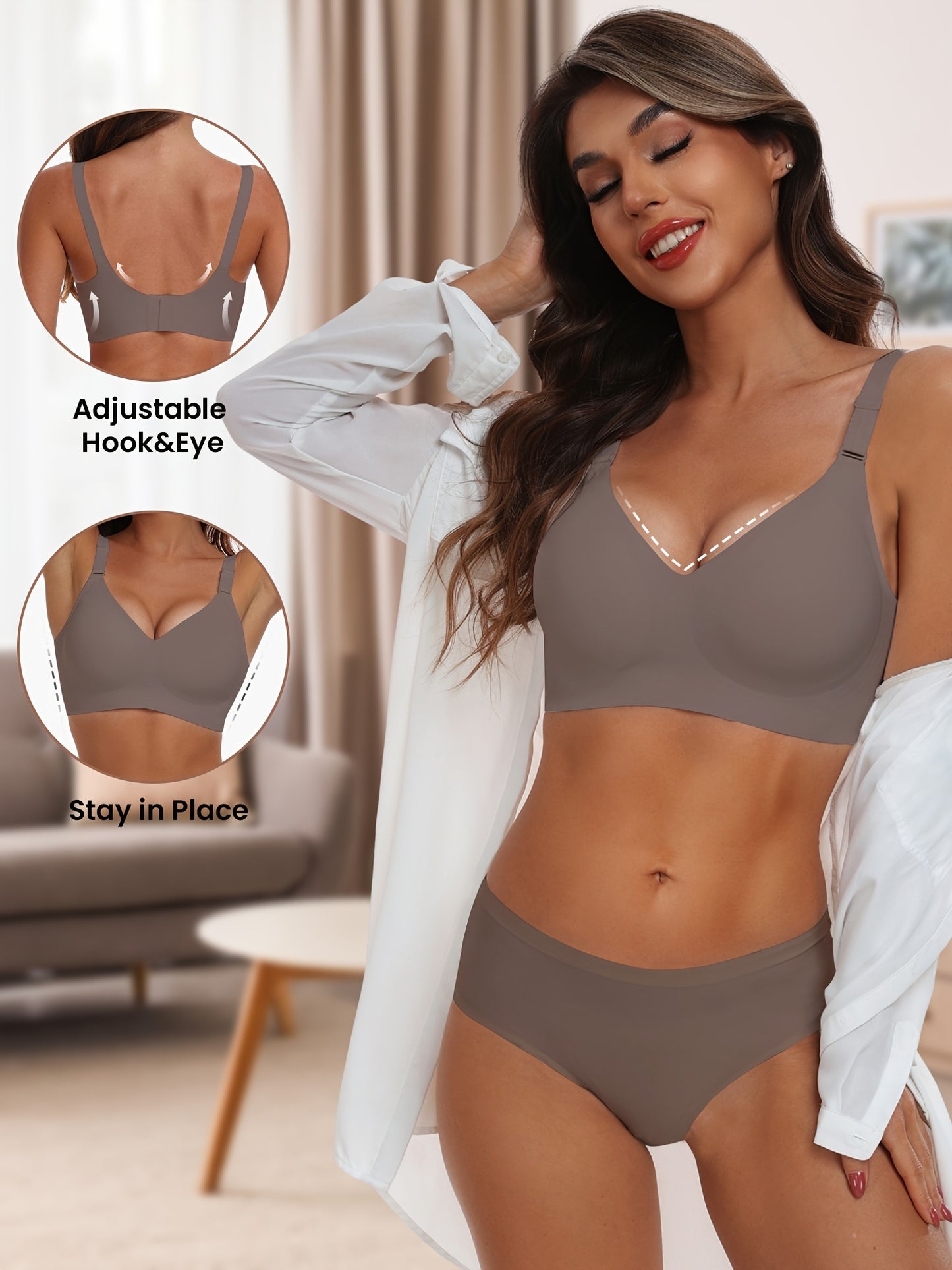 Seamless Wireless Push-Up Bra-V Neck Design, Comfortable, Supportive Intimate Apparel for Women