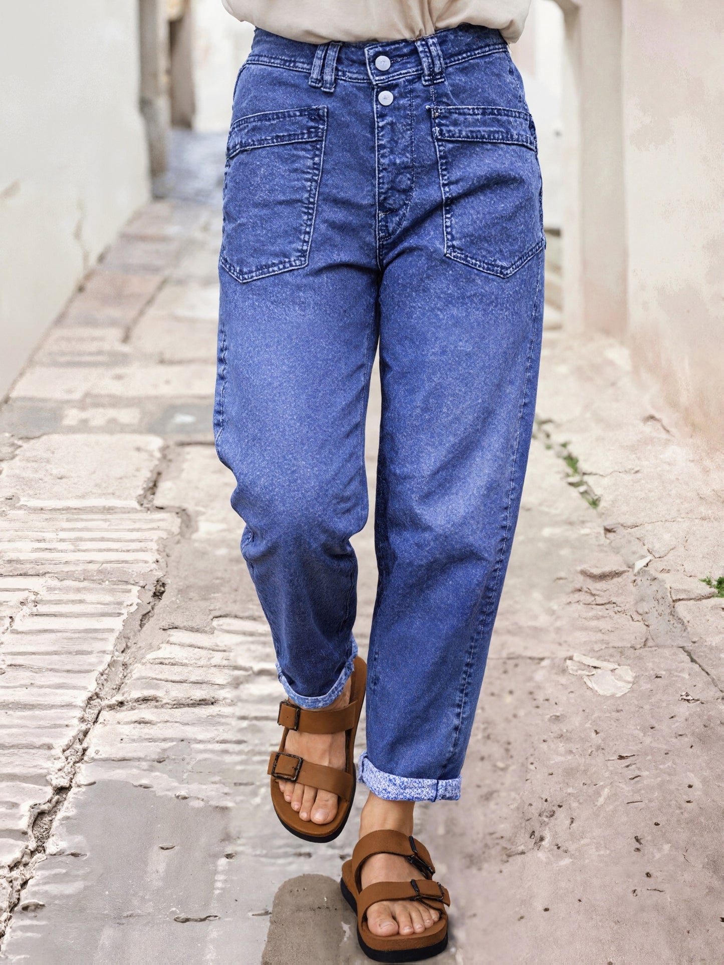 Women'S Stretch Mid-Rise Straight Jeans - Olive Green Button-Fly Belt Loops Slash Pockets Four Seasons Jeans for Casual & Semi-Formal Occasions Women'S Baggy Pants Women'S Jeans Street Fashion Women'S Pants Machine Washable