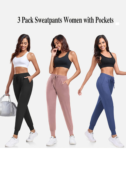 3-Pack Women'S Joggers with Pockets - Soft Sweatpants for Yoga Running Workout