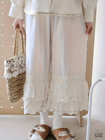 1pc Pants - Women's Large Size Spring And Summer New Sweet Four Layers Of Lace Stacking Bottoms Liner Pants Wide-legged Dress Pants, Super Suitable for Wearing As The Bottom Of The Skirt, Soft And Comfortable Pajama Pants