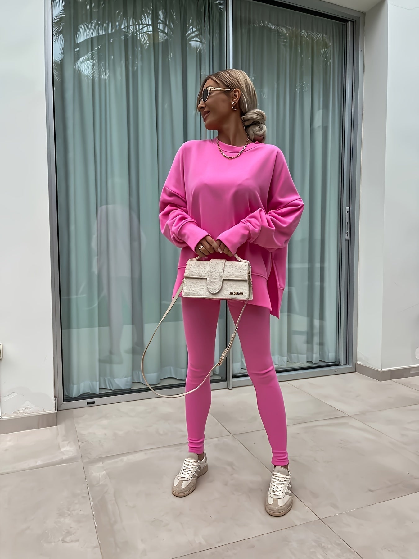Women'S Spring And Autumn Outdoor Sports Hoodie Set, Women'S Autumn Winter Long Sleeve Solid Color Hoodie Casual Set, Hoodie Top And Pants Yoga Two-Piece Set, Outdoor Running Fitness Set