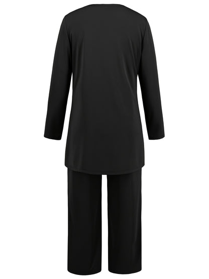 ZAFUL Women's Casual Business Long Sleeve Cardigan, V-Neck Vest Top, Straight Leg Trousers, Fashion Commuter Three-Piece Suit