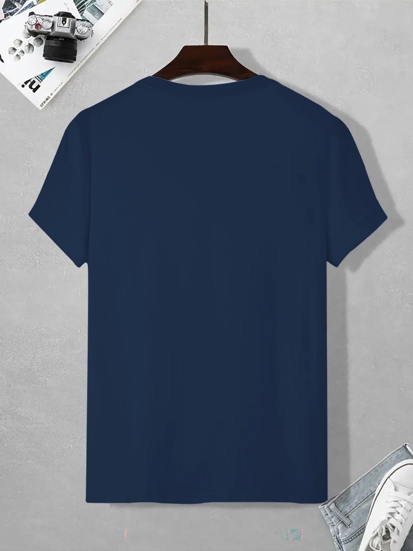 Men's Plus Size Navy Blue T-Shirt - Short Sleeve Breathable Summer Shirt with Slogan & Graphic Print, Round Neck Casual Versatile Blouse Style Suitable for Casual Attire, Machine Washable, Fashionable Wardrobe Essential, PLUS SIZE