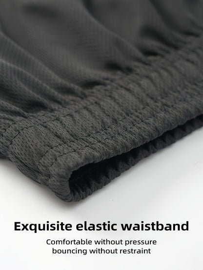 5pcs Men'S Solid Quick Drying Mesh Shorts, Casual Slightly Stretch Elastic Waist Drawstring Shorts for Summer Gym Workout Training