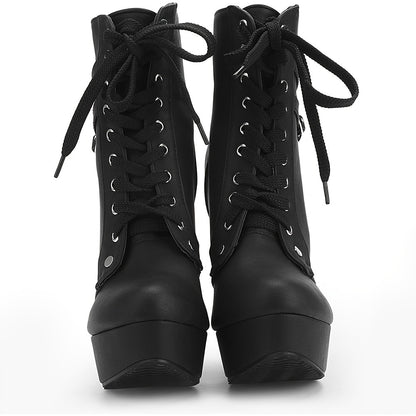 High Heel Boots for Women, Womens Platform Boot Heels Sexy Round Toe Lace UP High Heels Mid Calf Boots, Women Shoes