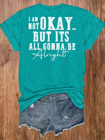 Ladies' European-Style Round Neck Short Sleeve T-Shirt for Summer, Lightweight and Breathable, Front and Back with Stylish Floral Prints and 'Beautifully Broken' Text, Perfect Comfort Fit for Daily Wear, A Versatile and Chic Choice for Laid-Back