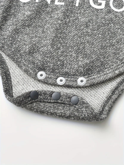 KuKitty Baby Boy 2pcs Hooded Bodysuit & Pants Set - Striped Letter Print "Ain't No Mama Like The One I Got" & "Little for Man Mama" Outfit, Soft Warm Winter Clothes, Machine Washable Boywear (Gray/White), Perfect for Outdoor