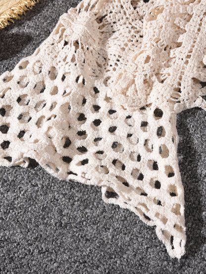 Bohemian-Style Cardigan with a Hollow V-Neck And Bell Sleeves, Featuring Ties, Perfect for Spring And Summer